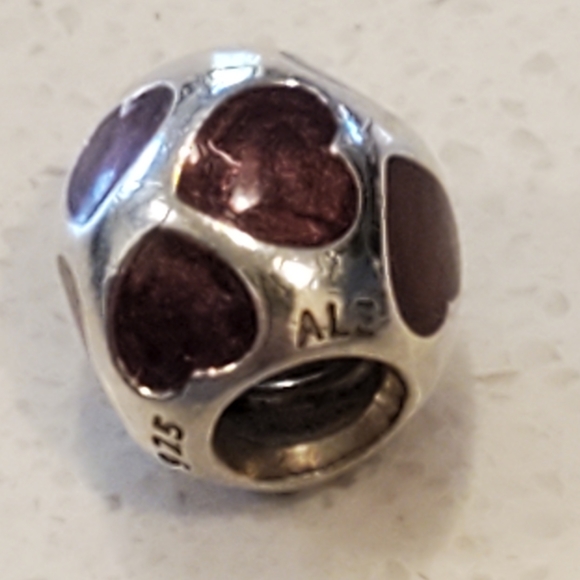 Pandora Moments Enamel Red Hearts Adorn A Round Threaded Charm Authentic 925 ALE - Picture 6 of 10